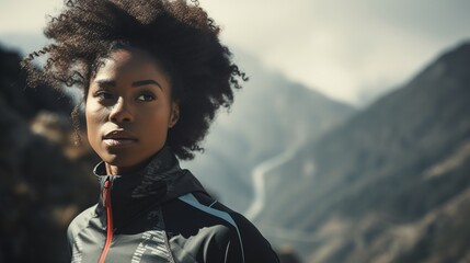 Black Woman in black Sports Clothing in the mountain