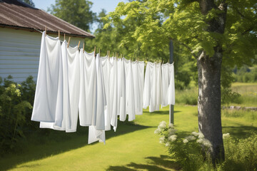 White clothes clothesline dry laundry clean line