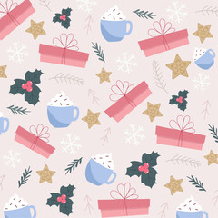 Christmass seamless pattern.Christmas winter pattern with christmas decor for wrapping paper, background or banner.