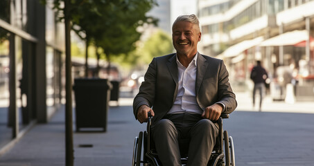 Wheelchair-Bound Businessman Heading to Work: A Candid Shot