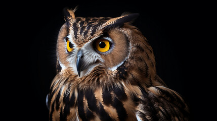 Portrait of eagle owl on black background