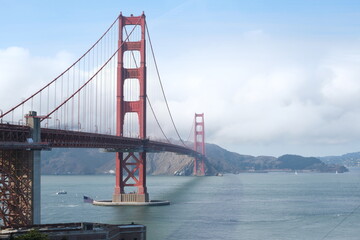 View of the Golden Gate Bridge in San Francisco on bright day