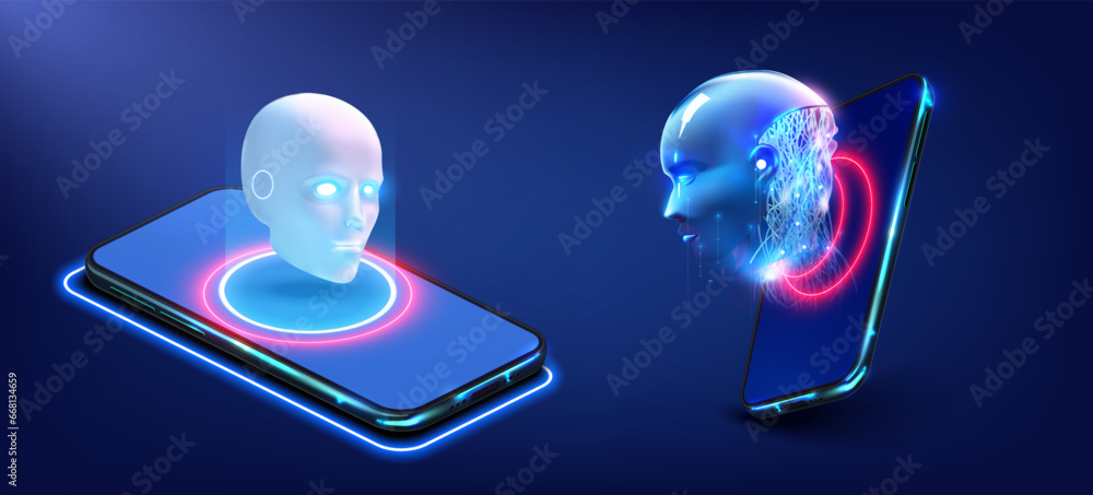 Poster ai content generator. chatbot technology, isometric. technology and engineering. ai chat bot based o