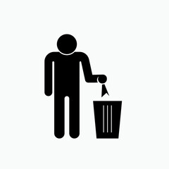 Keep Clean Icon. People Symbol Throwing Rubbish to Basket - Vector Logo Template.