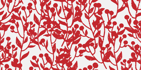 Silhouettes of branches with berries, cozy texture ornament. Vector seamless pattern © Naya Chu