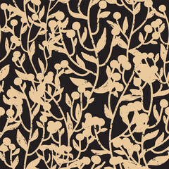 Silhouettes of branches with berries, cozy texture ornament. Vector seamless pattern © Naya Chu