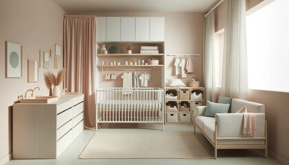 Habitación de bebé con diseño neutro y moderno - obrazy, fototapety, plakaty