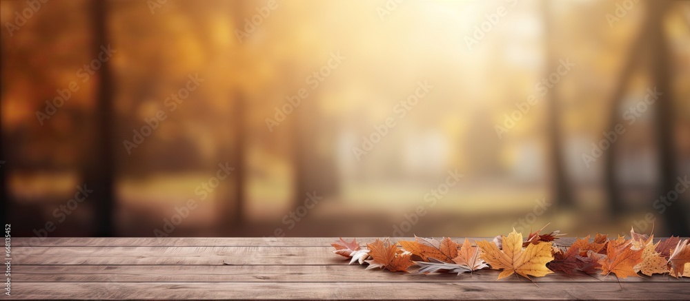 Canvas Prints Autumn background with empty wooden table Vibrant image