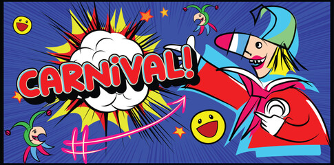 Carnival, celebration and festival! Vector holiday illustrations with masquerade. Party hand drawing for poster, banner, card or background. Entertainment performance, carnival parade, fools days