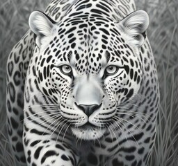 Leopard portrait in black and white, beautiful animal in nature