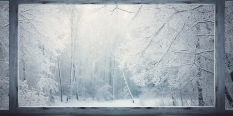 Winter season. Window with winter frost. Generative AI