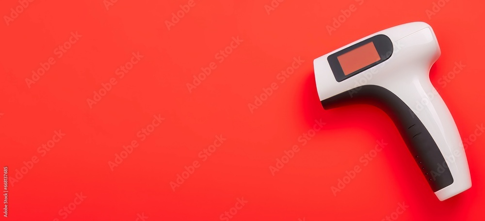 Poster modern non contact infrared thermometer banner. tool test display equipment sensor. generate ai