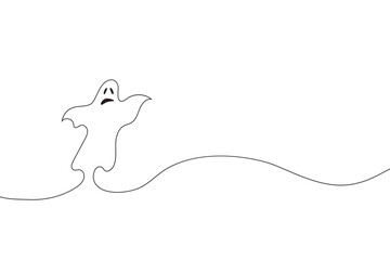 Abstract ghost for Halloween Continuous One Line Drawing. Black and white vector illustration.