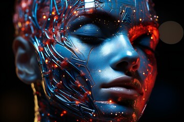 Close-up portrait of a futuristic woman