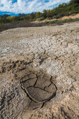 Broken dry soil in a Pampas lagoon, La Pampa province, Patagonia, Argentina.