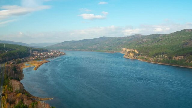 The famous view of the Yenisei River, from the Sliznevo observation deck, time lapse