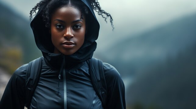 Black Woman with Sports clothing in the mountains