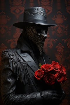 AI maschera della peste, rose rosse 01