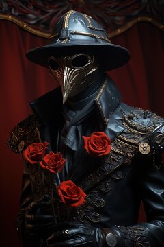 AI maschera della peste, rose rosse 