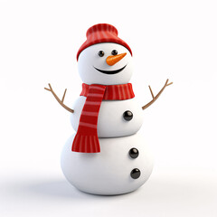 Building a snowman outdoors during the winter solstice, cute Christmas snowman cartoon 3D illustration in winter