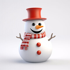 Building a snowman outdoors during the winter solstice, cute Christmas snowman cartoon 3D illustration in winter