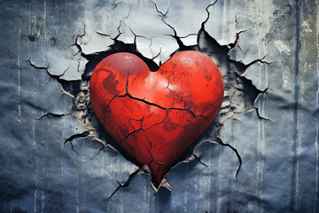 red heart coming out of the stone. concept of love and strength.