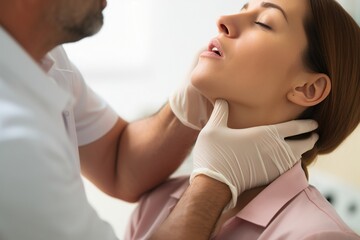 Doctor checking thyroid of a patient