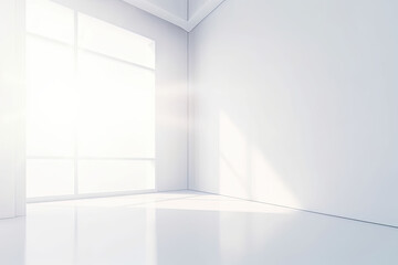 White empty room with bright sunlight coming from the window
