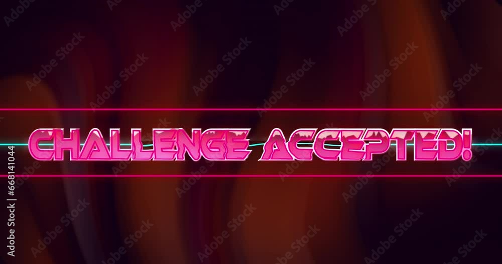 Poster animation of glitch effect over challenge accepted text against red digital wave on black background
