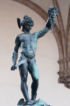 Florence, Italy - September 30, 2023: View of Perseus with the head of Medusa statue in Piazza dell Signoria.