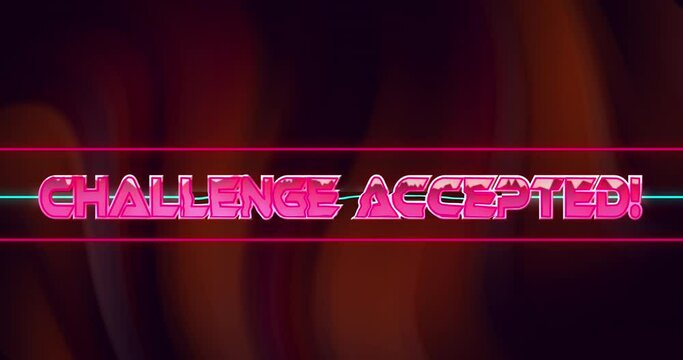 Animation of glitch effect over challenge accepted text against red digital wave on black background