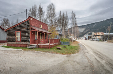 Historic buildings on a street in Dawson City, Yukon, Canada
