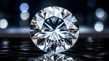 Beautiful large crystal clear shining round cut diamond - obrazy, fototapety, plakaty