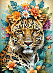 Leopard Floral Fantasy Portrait