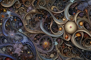 Abstract fractal composition with various geometrical shapes and figures