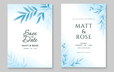 Fototapeta na wymiar Wedding invitation card template. Abstract leaves art background design. Vector illustration