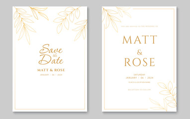 Obraz premium Wedding invitation card template. Abstract leaves art background design. Vector illustration