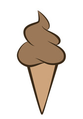 ice cream - chocolate soft serve ice cream in a cone, color vector illustration isolated on white