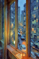 Digital painting modern artistic artwork, city street view, New York City