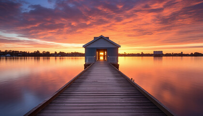 Matilda Bay Boathouse: A Stunning Sunrise on the Swan River in Perth - obrazy, fototapety, plakaty