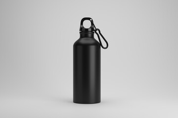 Metal bottle mock-up. Sport metal bottle template on studio background.