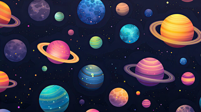 Abstract background with colorful planets in the space