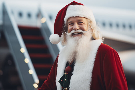 Photo of Santa Claus traveling by plane