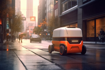 smart delivery robot, autonomous delivery vehicle. Generative Ai - obrazy, fototapety, plakaty