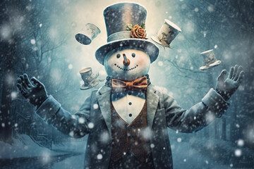 snowman,  winter background. Generative Ai