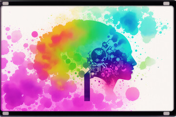 A watercolor painting of a tree with a rainbow on it. A colorful painting of a brain. Watercolor paint. Digital art, Generative AI