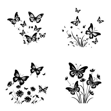 butterfly, insect, vector, nature, illustration, set, design, silhouette, pattern, butterflies, tattoo, beauty, art, fly, decoration, wing, collection, animal, wings, black, shape, symbol, summer, bea