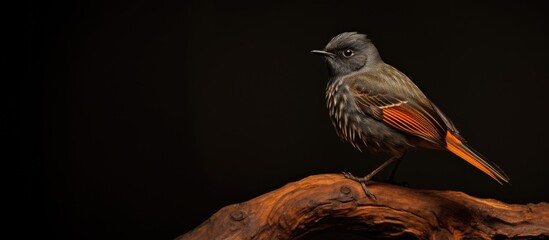Black redstart a bird species with dark plumage known as Phoenicurus ochruros - obrazy, fototapety, plakaty
