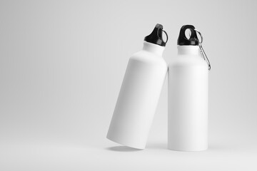 Metal bottle mock-up. Sport metal bottle template on studio background..