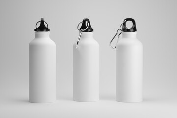 Metal bottle mock-up. Sport metal bottle template on studio background.. 